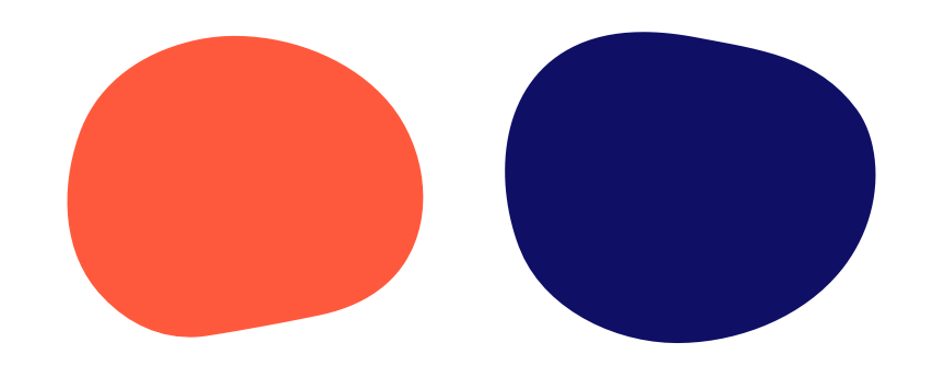 2 round shapes, 1 solid orange color, 1 solid blue color.